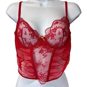 Adore Me Womens Size 36B Red Lace Lingerie Top Underwire Floral Sexy Romantic